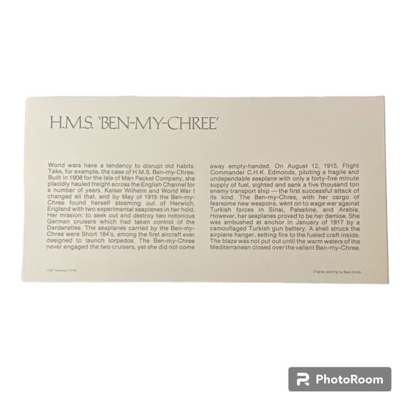 Vtg 1908 HMS Ben My Chree Isle of Man Stamp Basil Smith Print Issue 1978 Ship - Picture 3 of 4